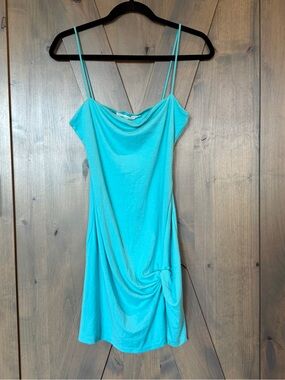 NEW! Lush Soft Slip Dress with Side Drape Aqua Size Small